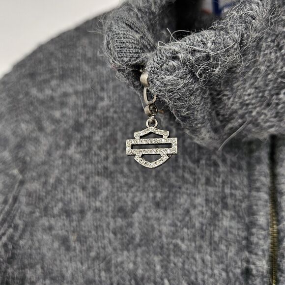 Harley Davidson Sweater Womens 1W Logo Alpaca Wool Blend Zip Gray Cowl Neck - Picture 2 of 11